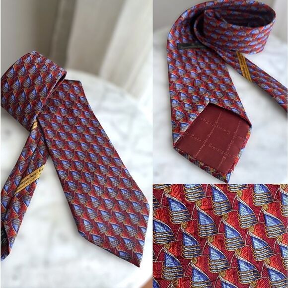 Ermenegildo Zegna Red Blue Gold geometric silk tie Italy - Picture 1 of 16